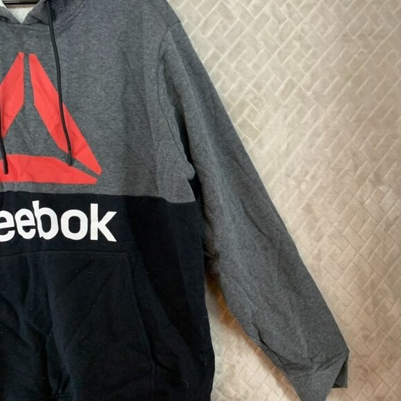 Reebok Mens XL Hoodie Sweat Shirt Gray Color Block Logo Cotton Blend Athletic - Picture 6 of 16